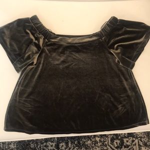 Olive Green Off the Shoulders Velvet Top